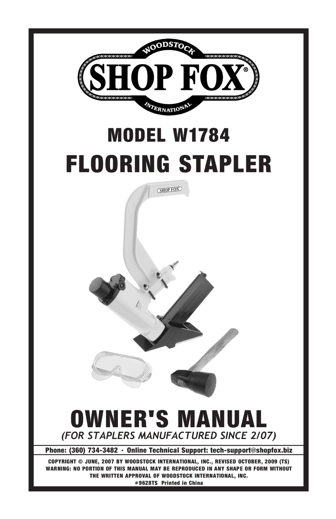 Woodstock W1784 owner manual Flooring Stapler OWNERS MANUAL 